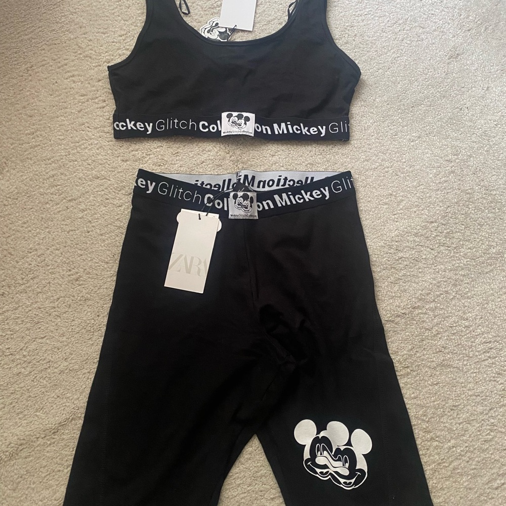 Zara Mickey Glitch Sports Bra and Biker Shorts